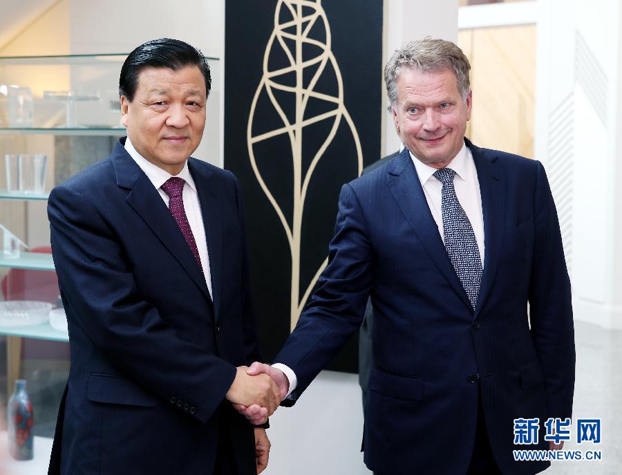 6月12日，中共中央政治局常委、中央書記處書記劉云山在赫爾辛基會(huì)見芬蘭總統(tǒng)尼尼斯特。 新華社記者姚大偉攝