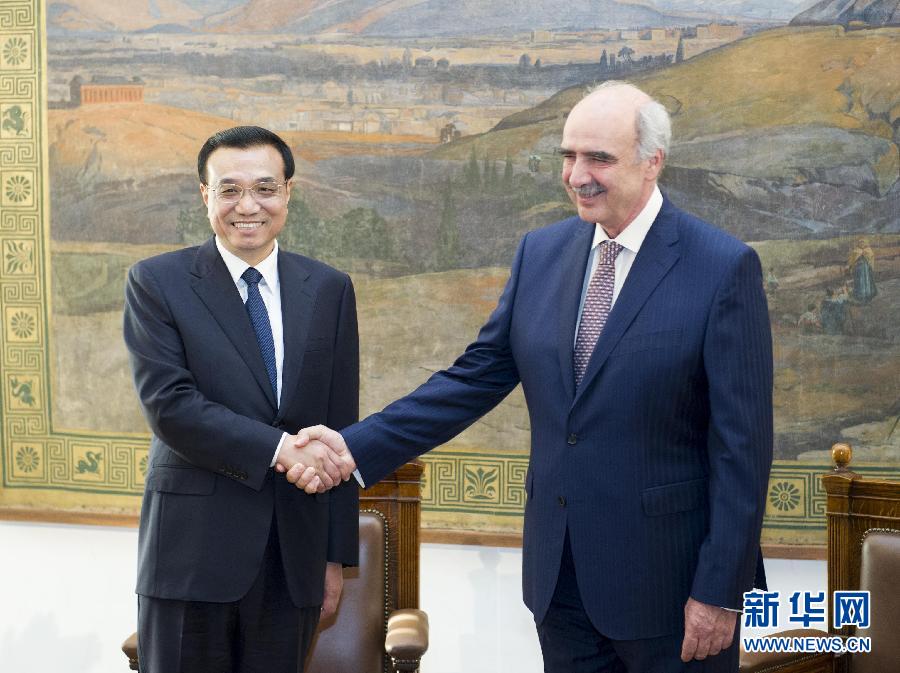 6月19日，國務(wù)院總理李克強在希臘議會大廈會見希臘議長米馬拉基斯。新華社記者 王曄 攝