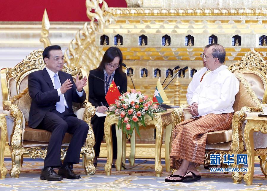 11月14日，中國國務(wù)院總理李克強(qiáng)在內(nèi)比都同緬甸總統(tǒng)吳登盛舉行會(huì)談。 新華社記者 王曄 攝
