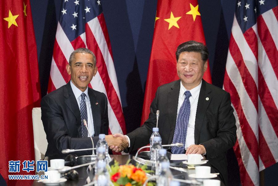 11月30日，國(guó)家主席習(xí)近平在巴黎會(huì)見(jiàn)美國(guó)總統(tǒng)奧巴馬。新華社記者黃敬文攝